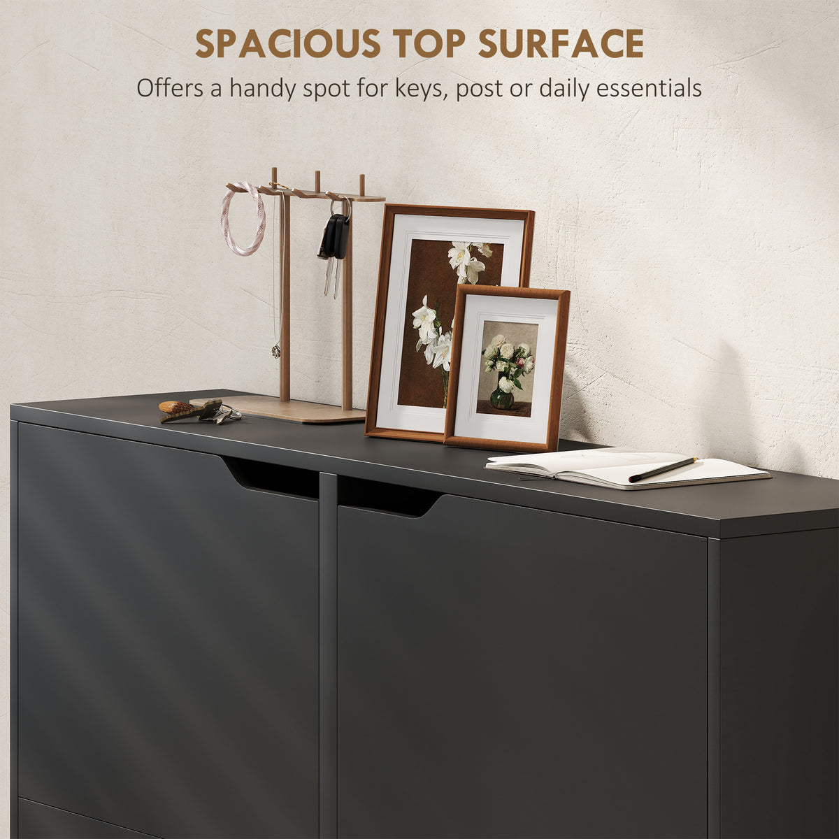 Narrow Shoe Cabinet with 4 Flip Drawers – 41"W x 34"H