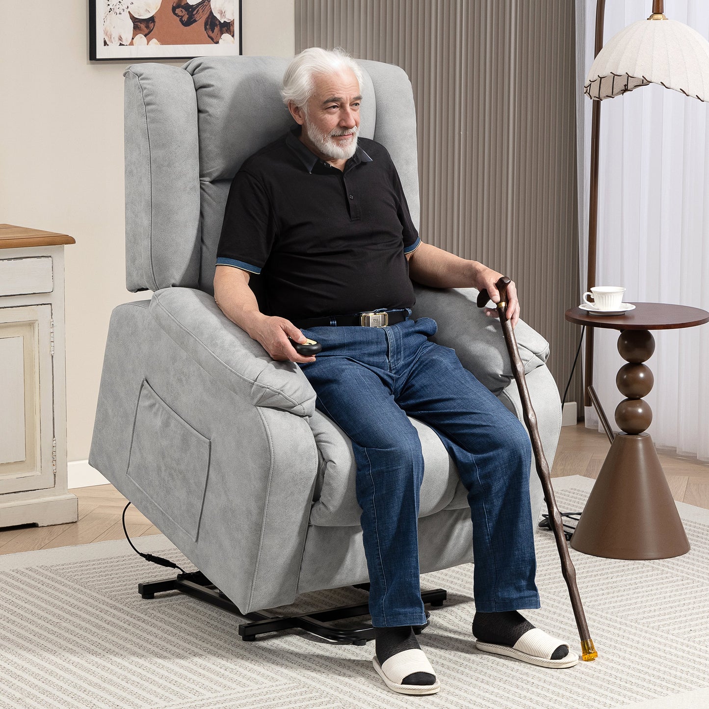 HOMCOM Power Lift Recliner Chair – Electric Adjustable Seat Light Grey
