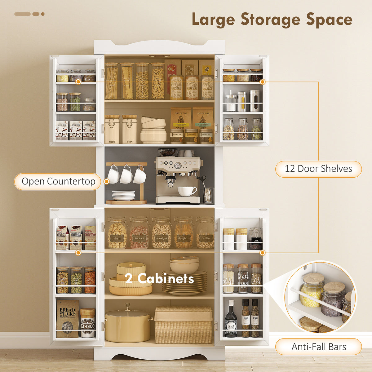 Kitchen Pantry Cabinet with 12 Door Shelves – 30"W x 73"H