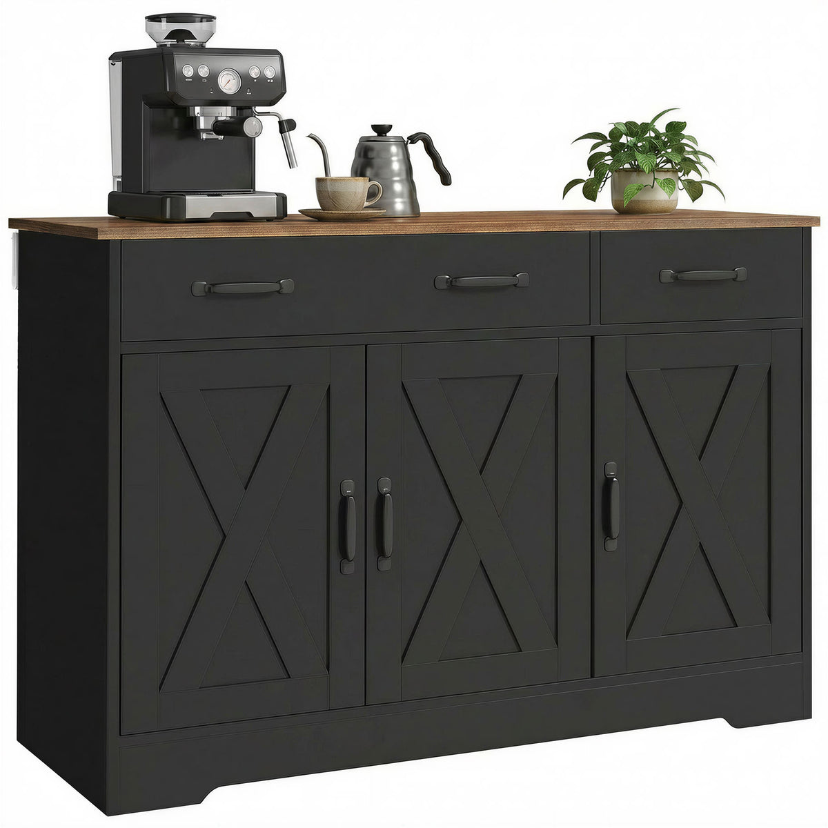 Farmhouse Kitchen Cabinet with 3 Barn Doors – 43"W x 32"H