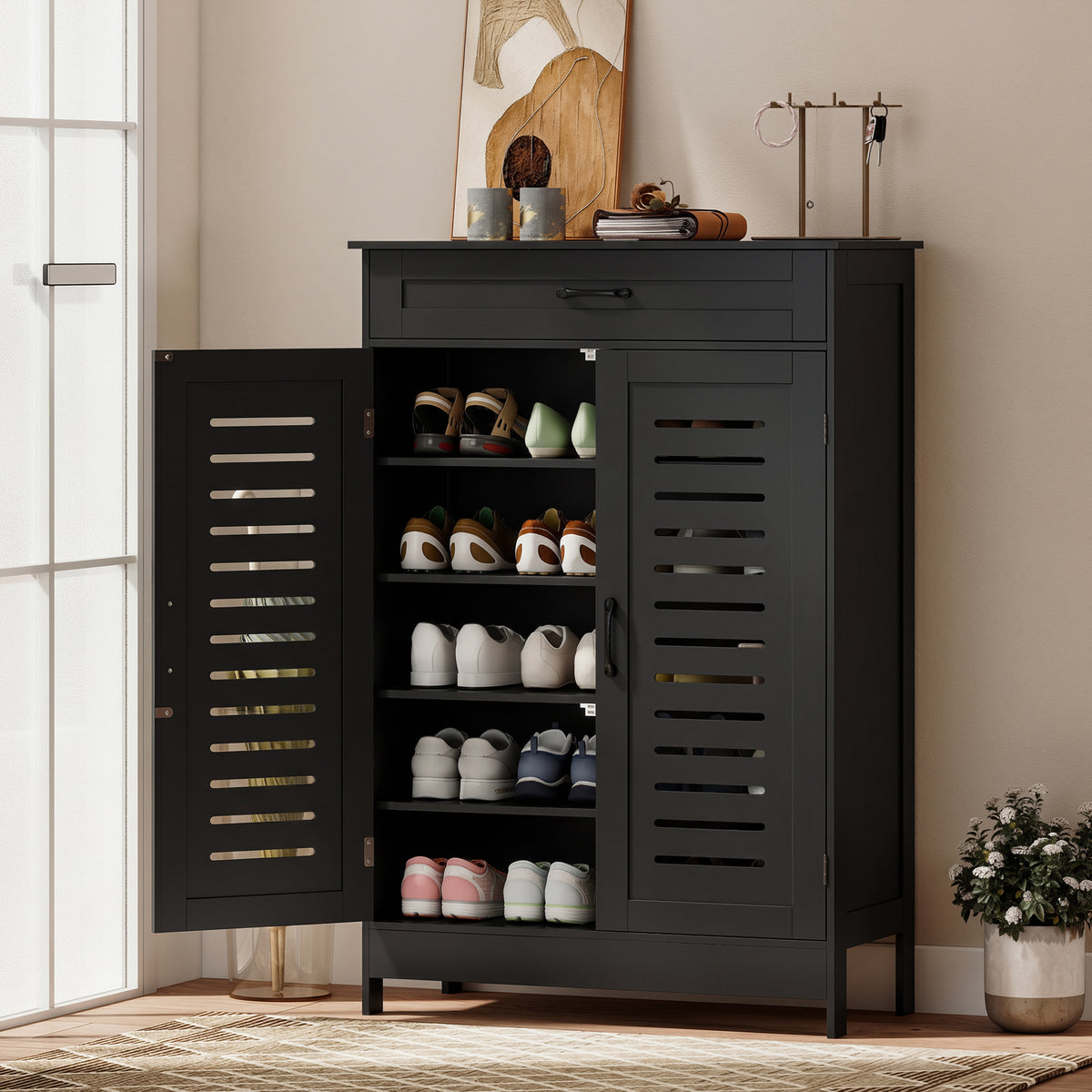 Shoe Cabinet with Louvered Doors – 31"W x 46"H