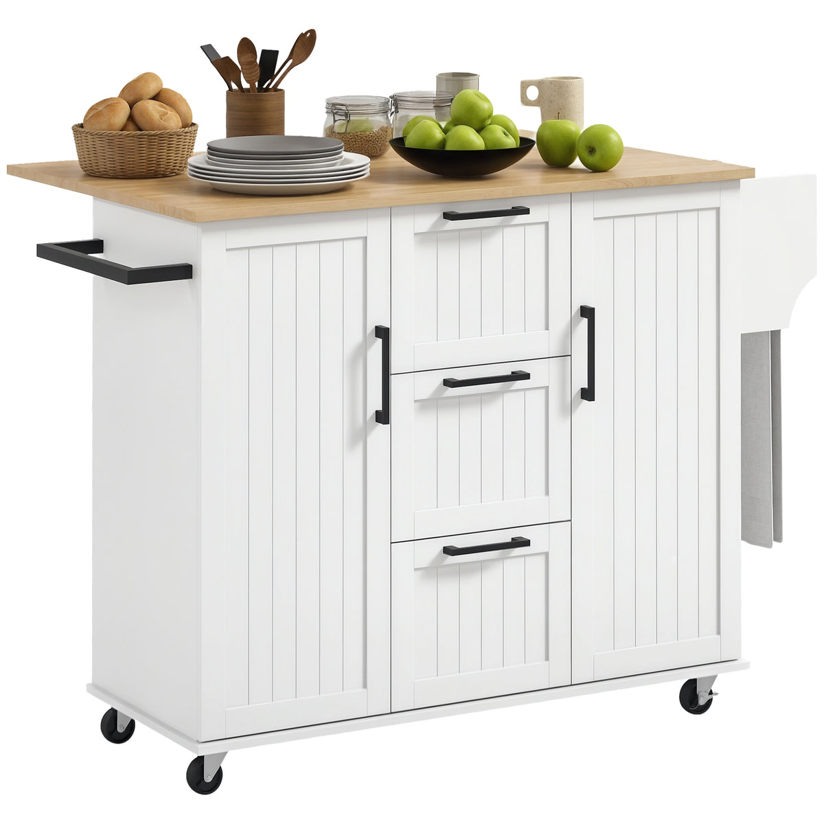Rolling Kitchen Cart on Wheels with Drop Leaf – 52"W x 36"H