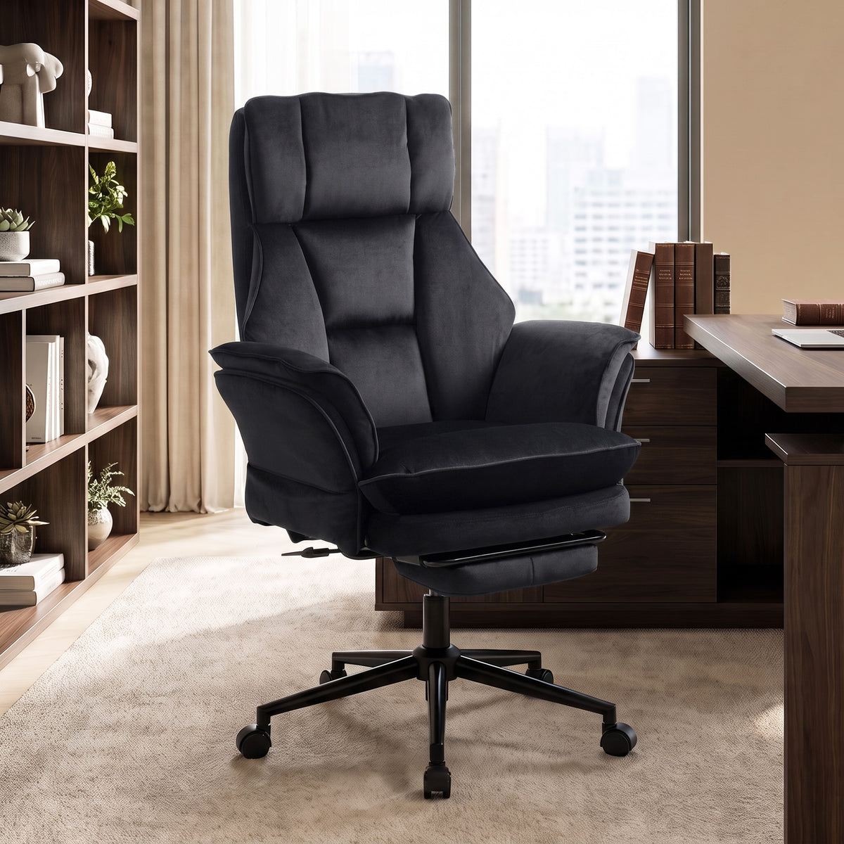 Cross Legged Office Chair with Footrest, Black