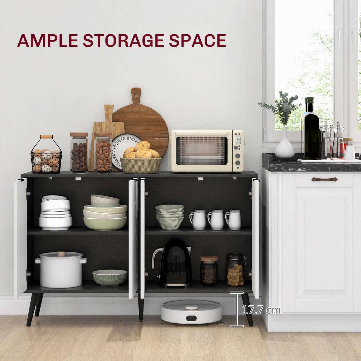 Modern Sideboard and Buffet with Adjustable Shelves and 4 Doors – 47"W x 31"H