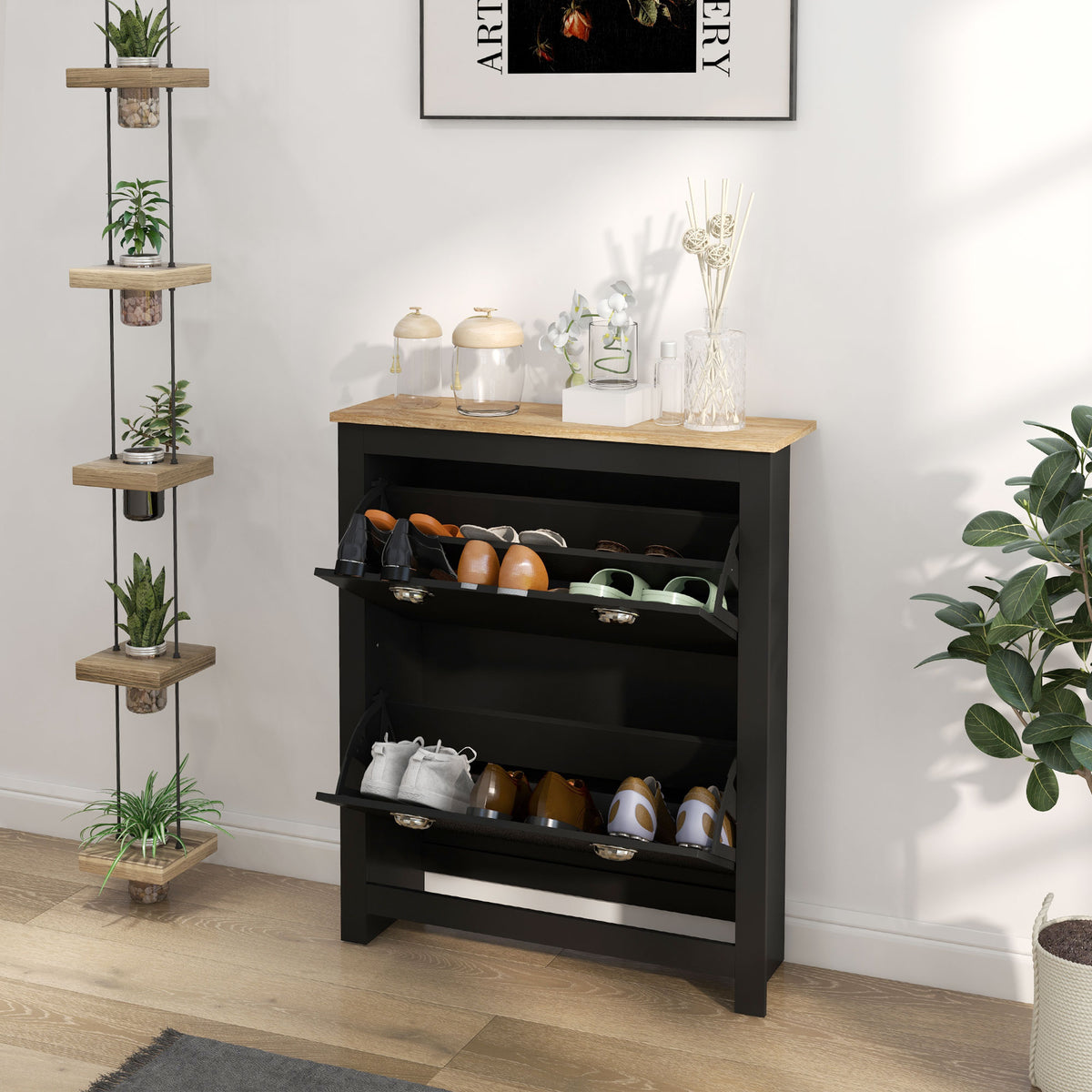 Modern Shoe Cabinet with 2 Flip Drawers – 31"W x 36"H