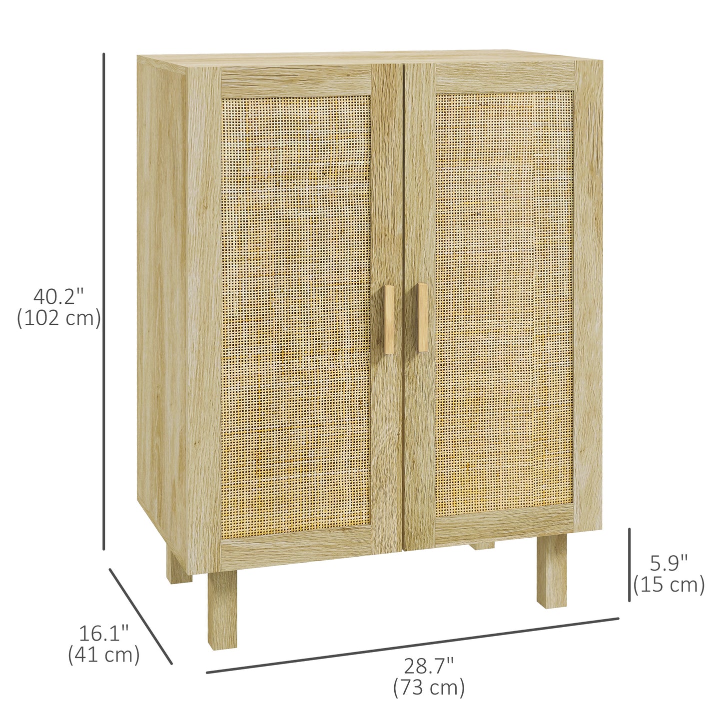 Boho Sideboard Natural with Rattan Doors and Adjustable Shelves