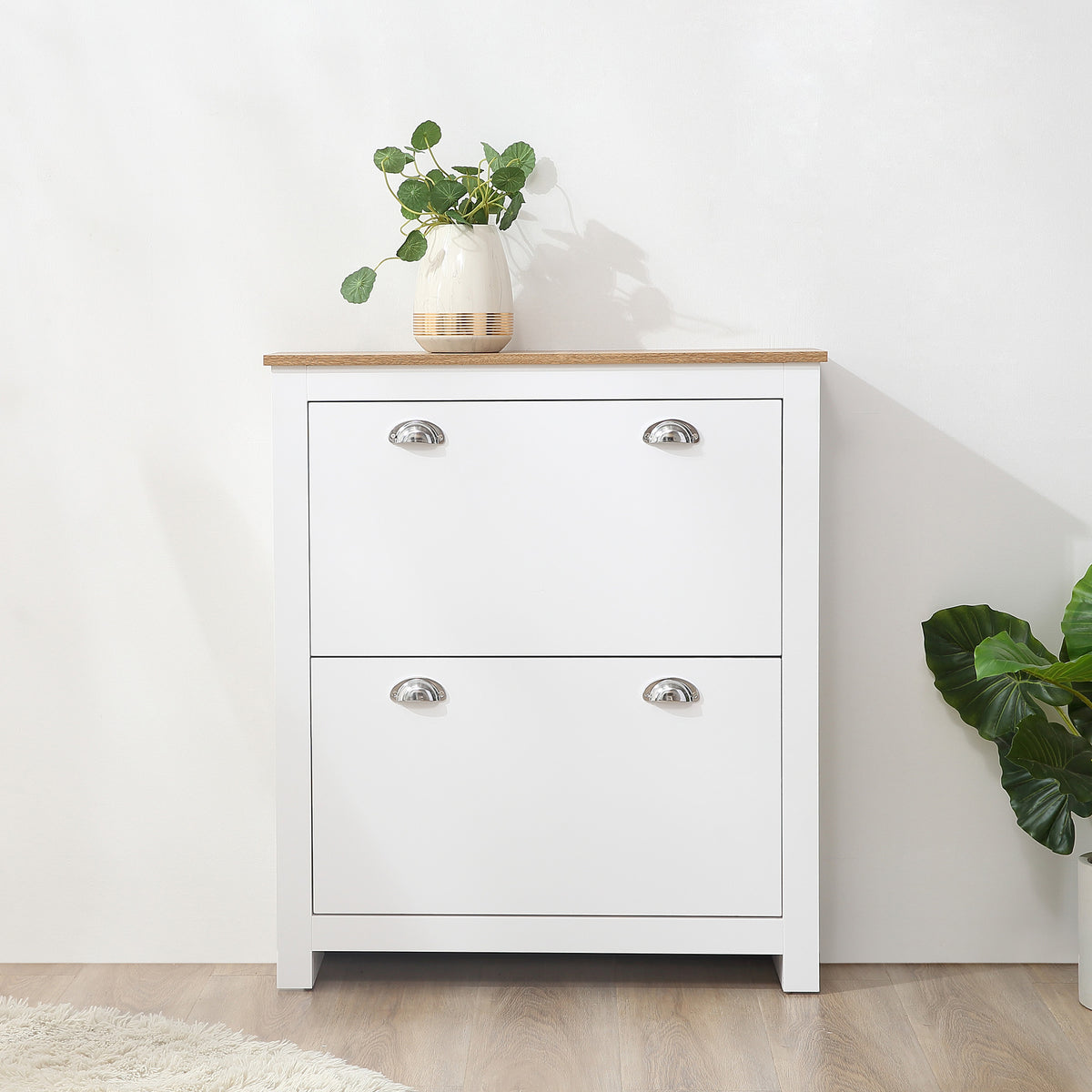 Modern Shoe Cabinet with 2 Flip Drawers – 31"W x 36"H