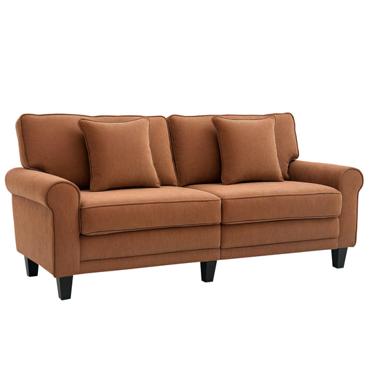 Modern Classic 3-Seater Corduroy Fabric Sofa with Pine Wood Legs, Rolled Arms, Brown