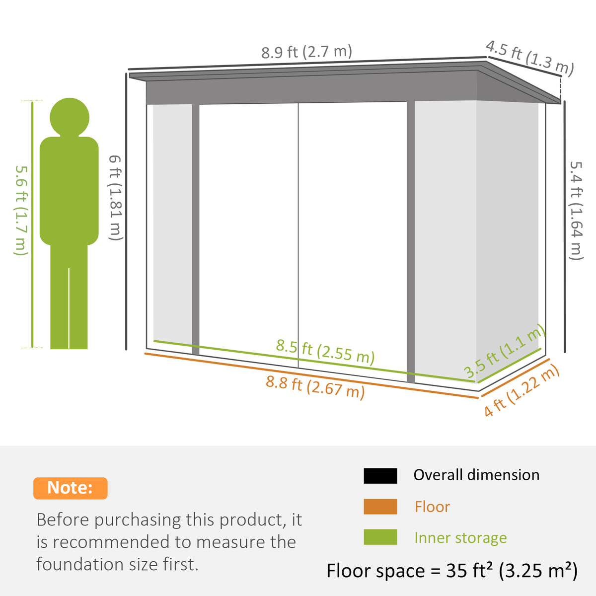 9' x 4' Galvanized Steel Garden Storage Shed with Lockable Doors, Gloves and 2 Air Vents for Backyard, Patio, Lawn – Dark Grey