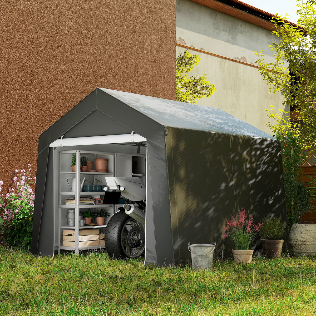 10' x 10' Outdoor Storage Shed Portable Garage with Roll-up Door for Motorcycle, Bike, Garden Tools