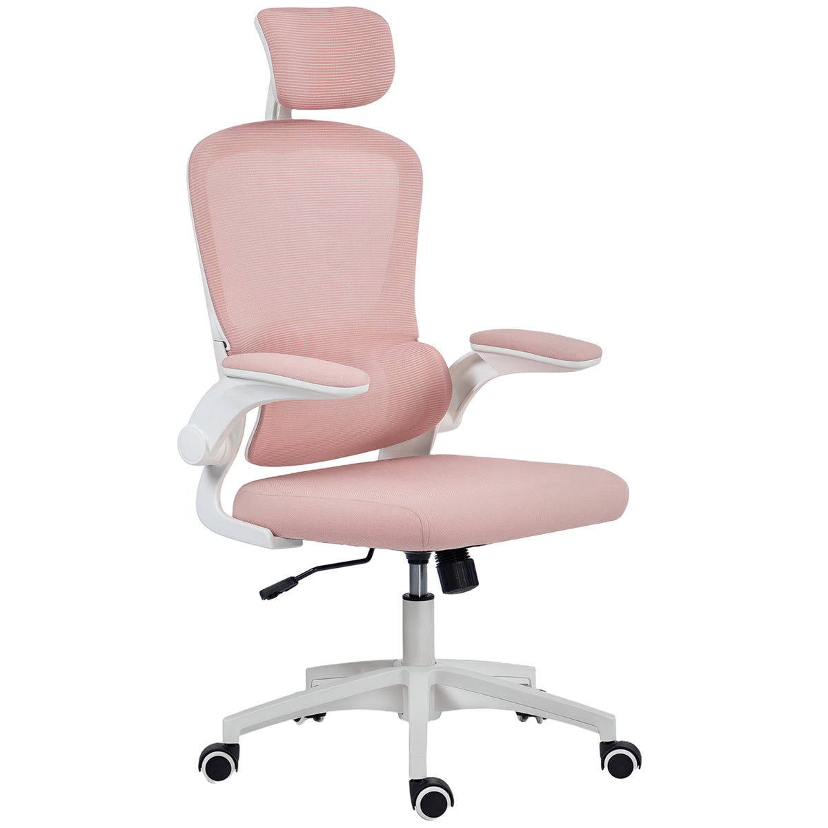 Ergonomic Mesh Office Chair, High Back Desk Chair with Rotatable Headrest, Pink