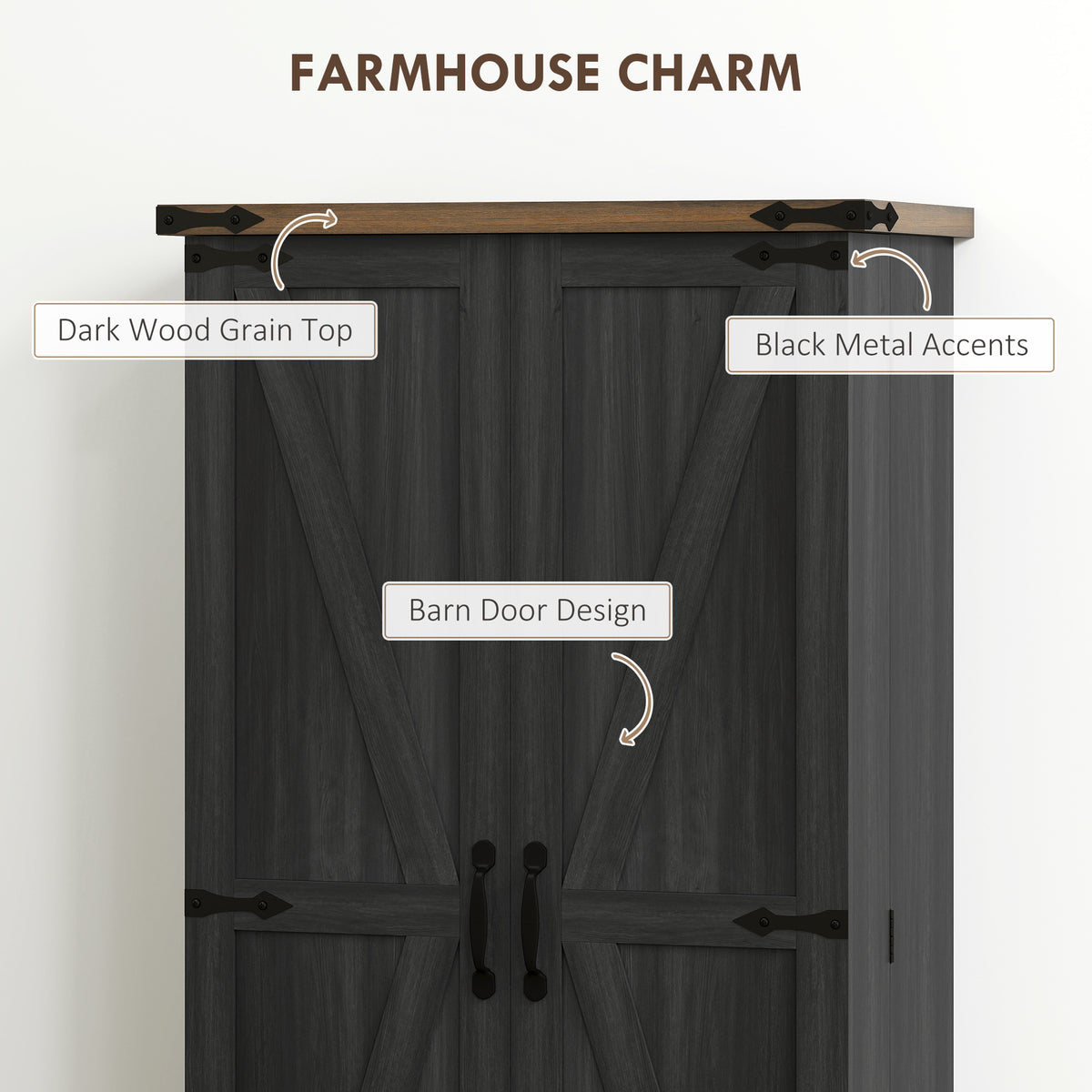 Farmhouse Kitchen Pantry Cabinet with Adjustable Shelves and Door Shelves – 24"W x 47"H
