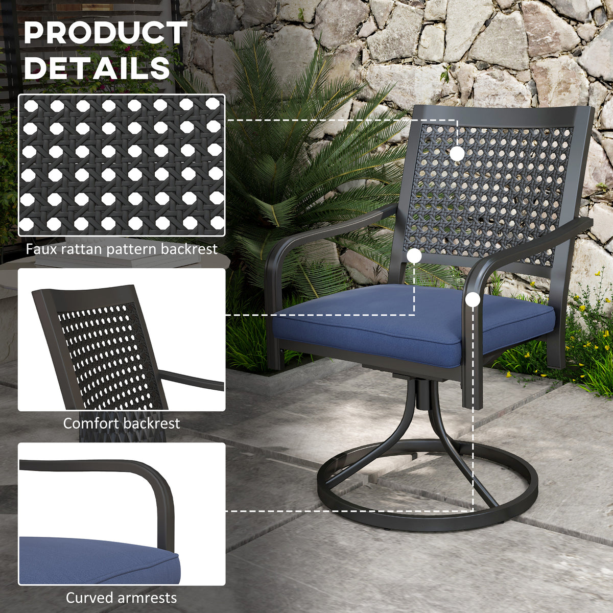 2 Pieces Patio Swivel Chairs with Cushion, Outdoor Swivel Rocker with Curved Armrests, Backrest for Garden, Balcony, Porch