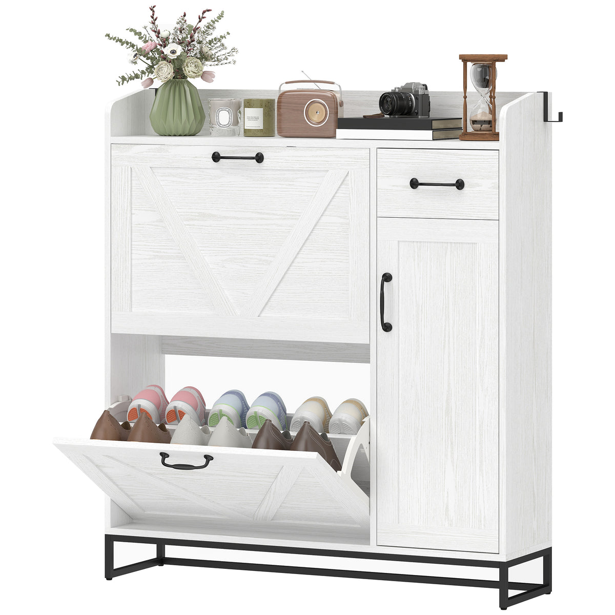 Farmhouse Shoe Cabinet with Side Cabinet – 42"W x 46"H