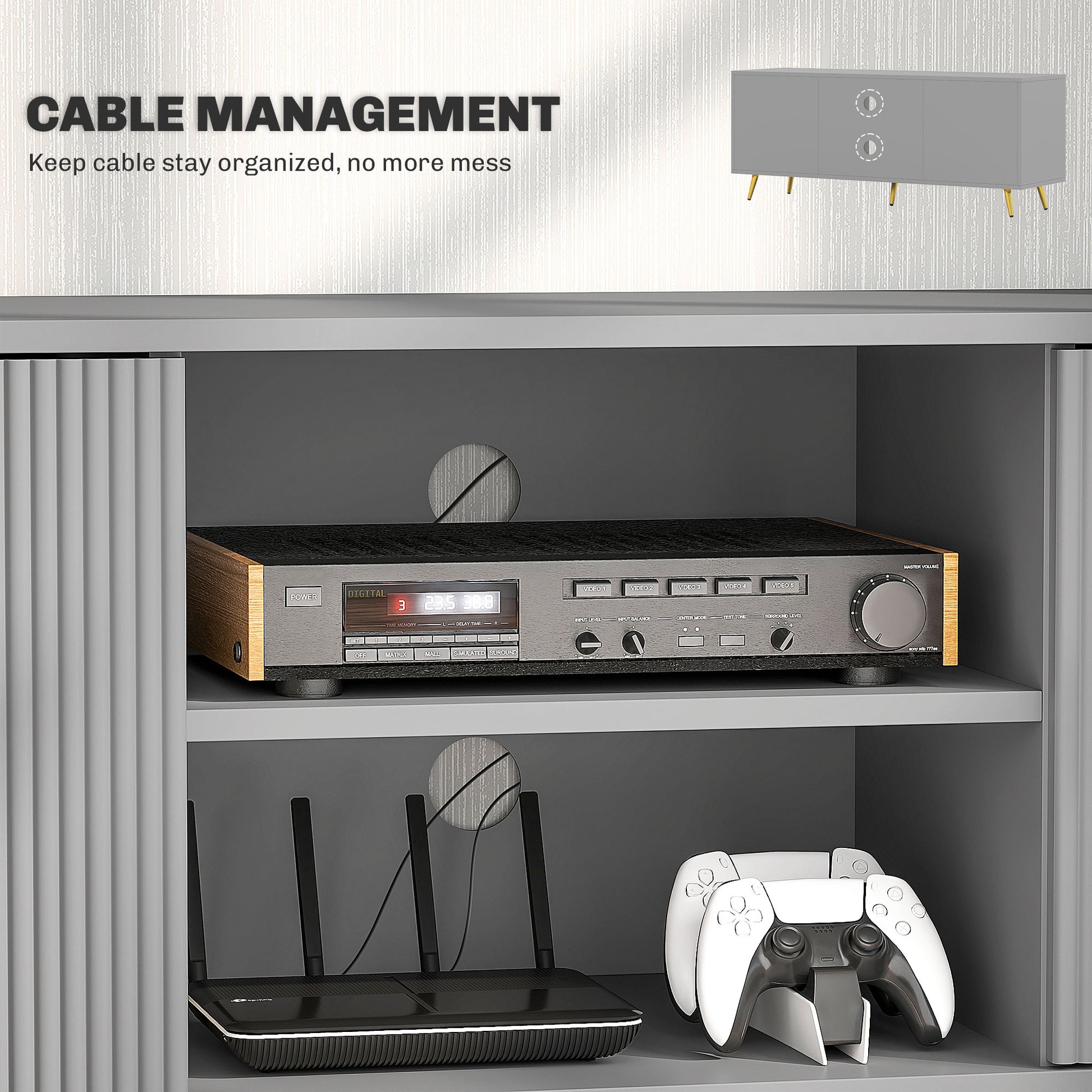 HOMCOM Modern Grey TV Stand for 55-inch TVs with Storage, Shelves, Cabinets