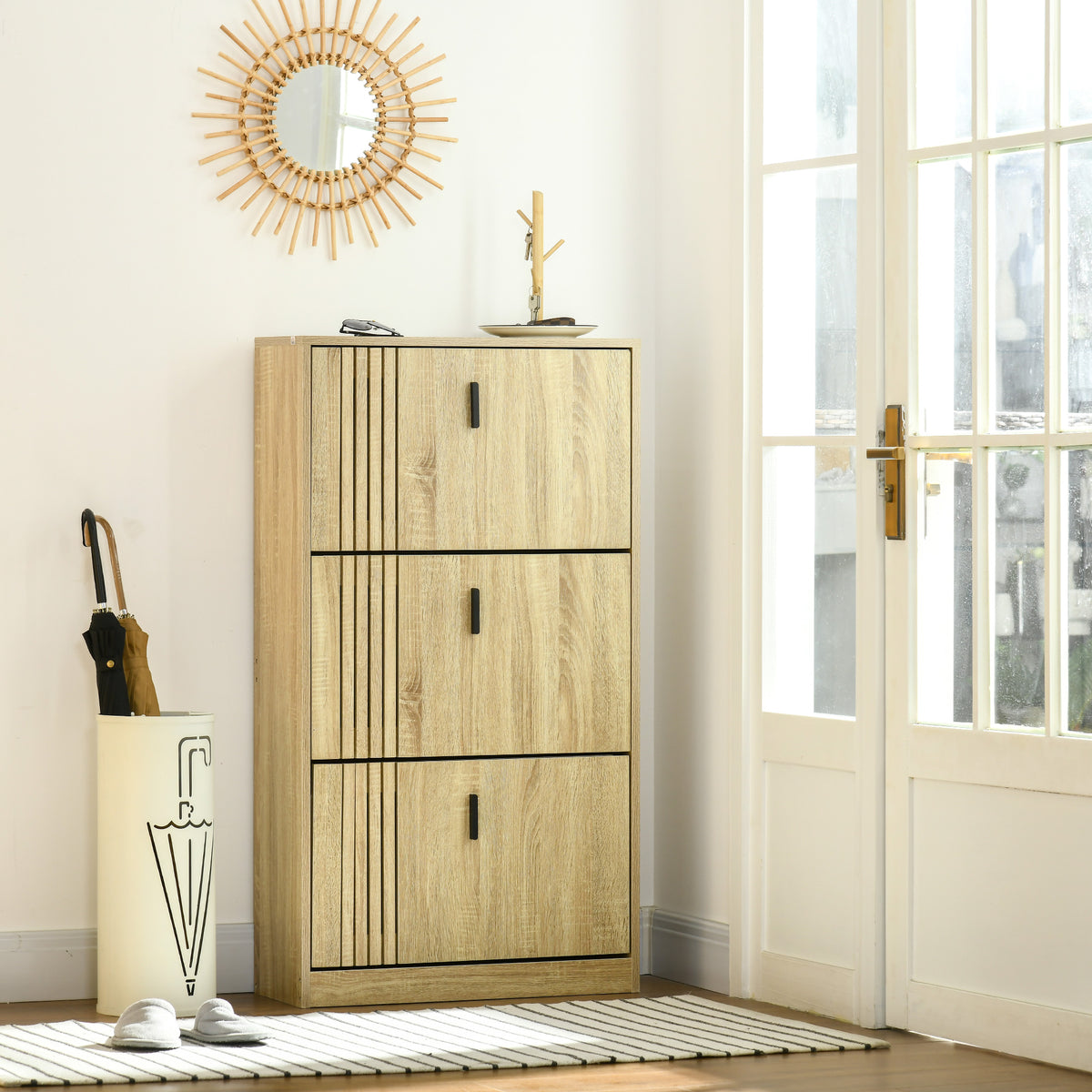 Shoe Cabinet with 3 Flip Drawers for 18 Pairs – 25"W x 46"H