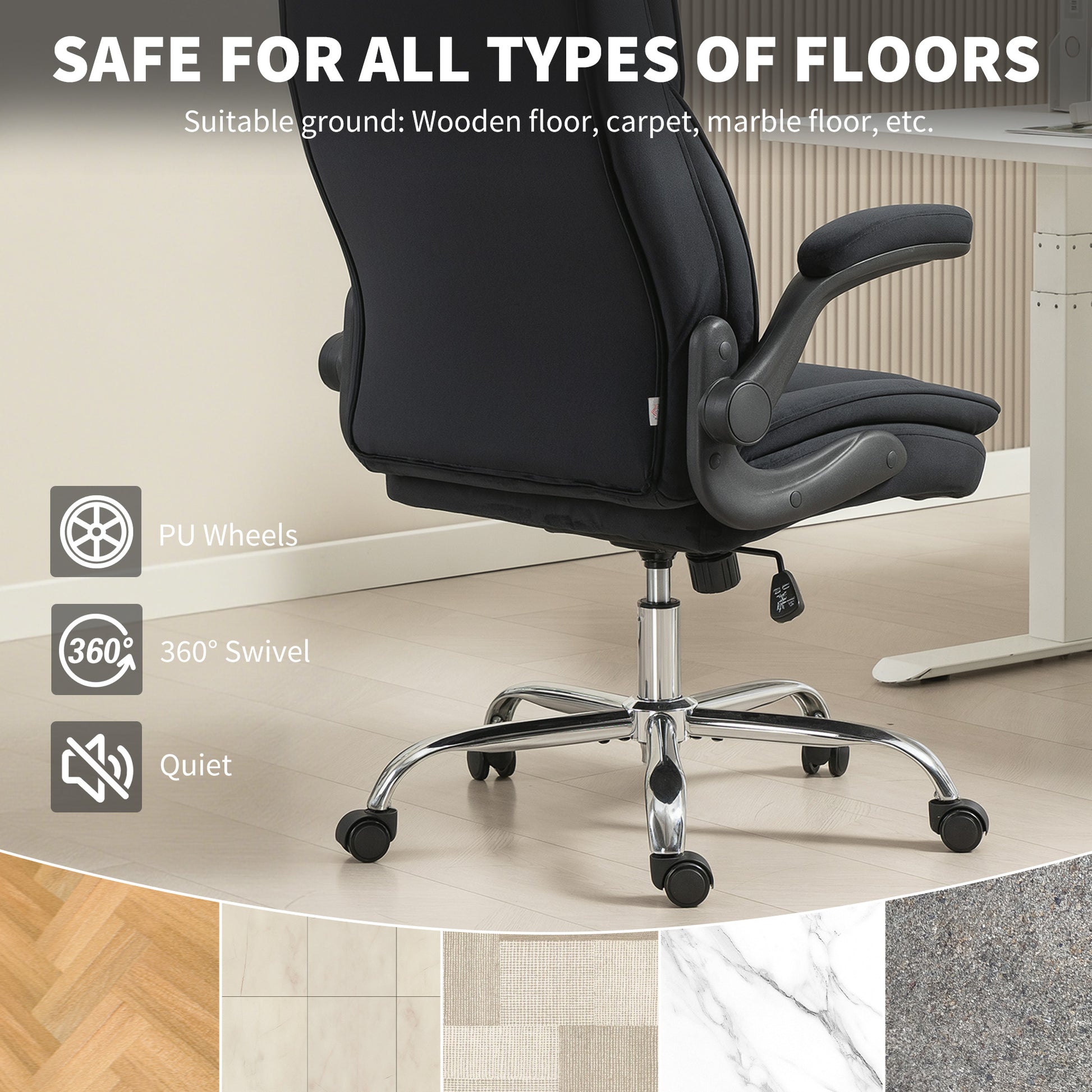 HOMCOM Ergonomic Executive Office Desk Chair: Velvet Diamond Fabric, Flip-Up Arms