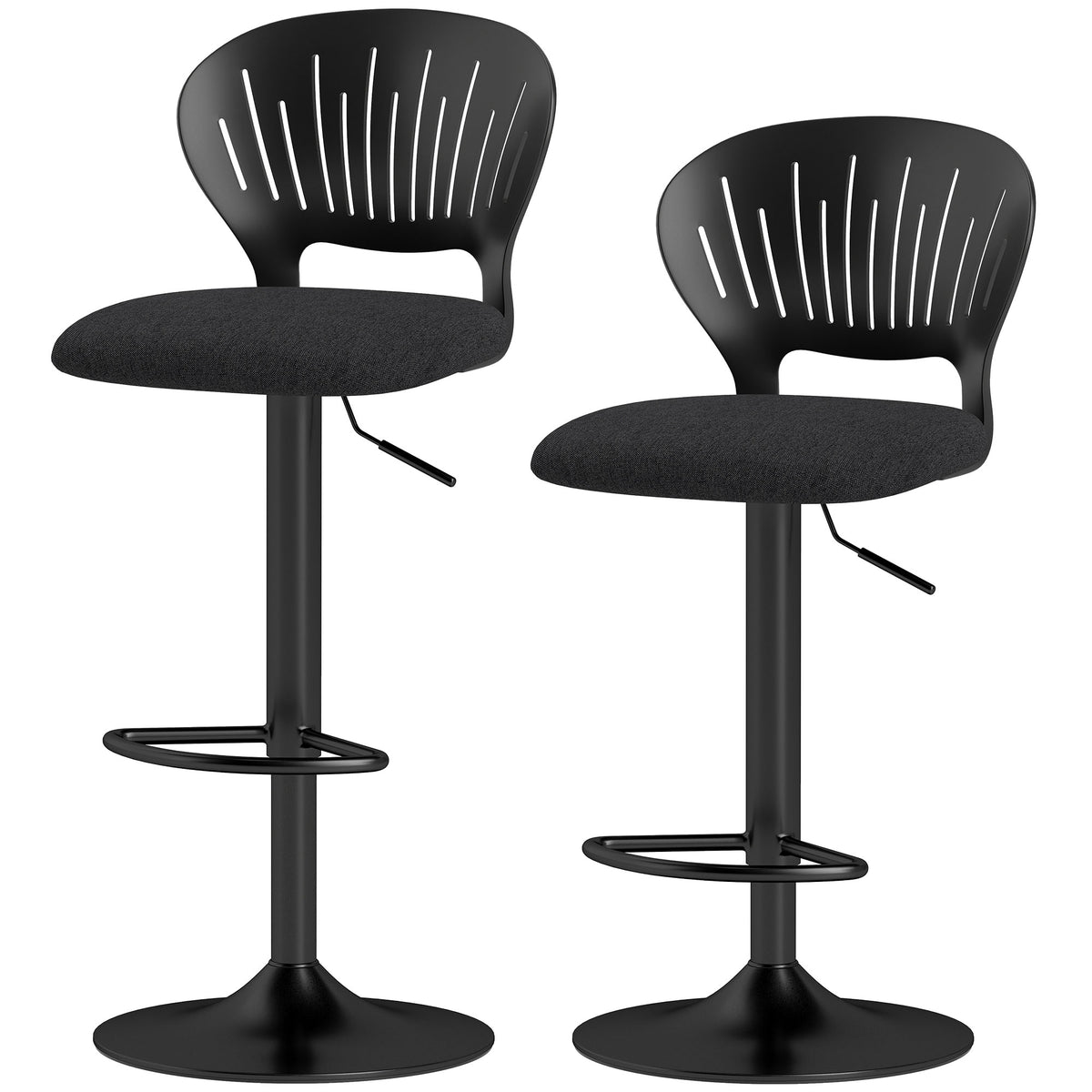 Linen-Look Swivel Counter Stools with Hollow Backrest and Footrest, Set of 2, Black