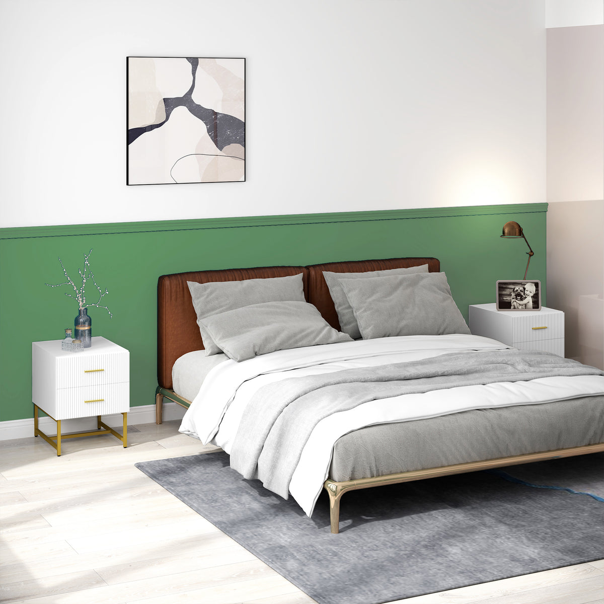Fluted 2-Drawer Nightstands with Gold Legs, Set of 2 – 16"W x 19"H