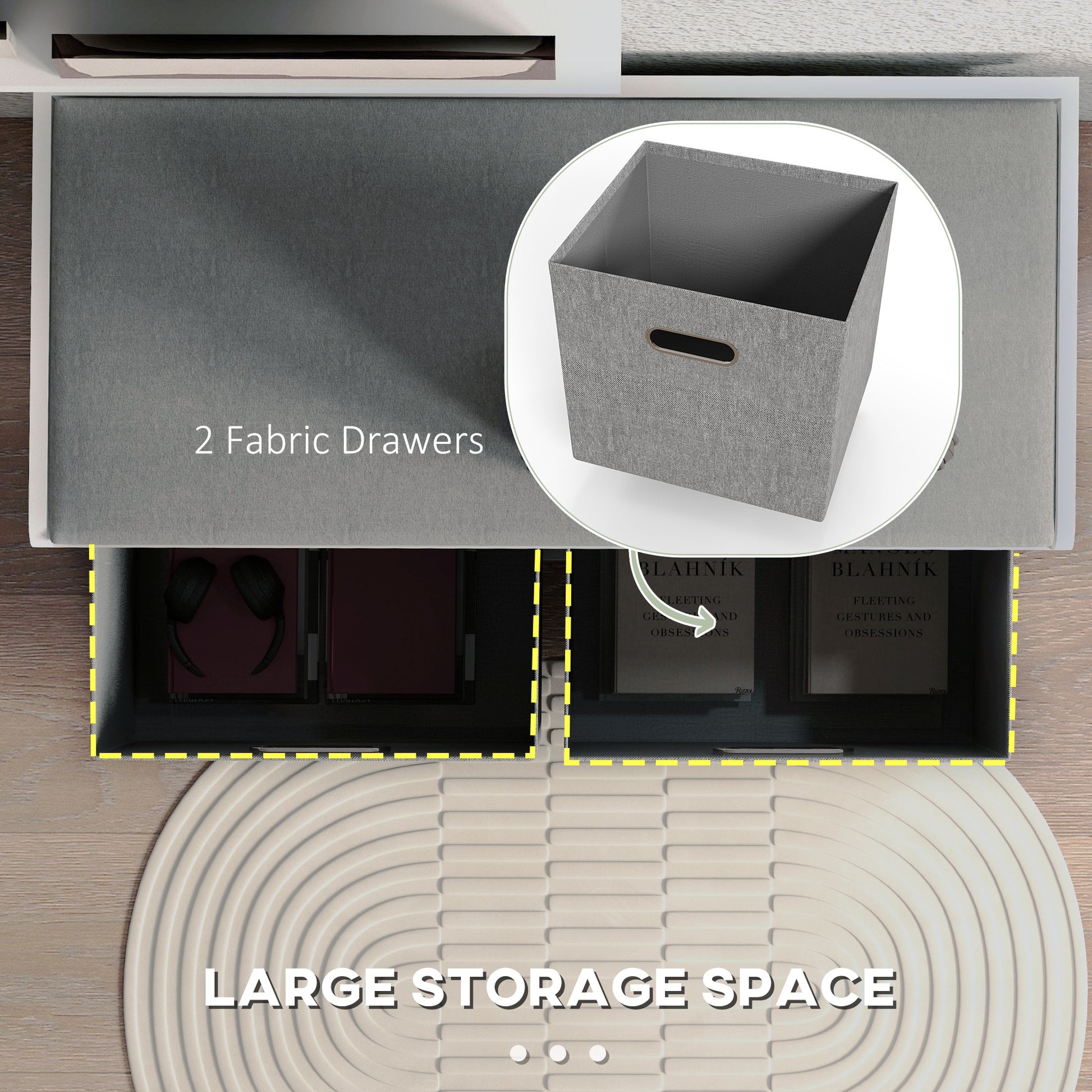 HOMCOM White Entryway Shoe Storage Bench, Comfortable Cushion, Two Fabric Drawers