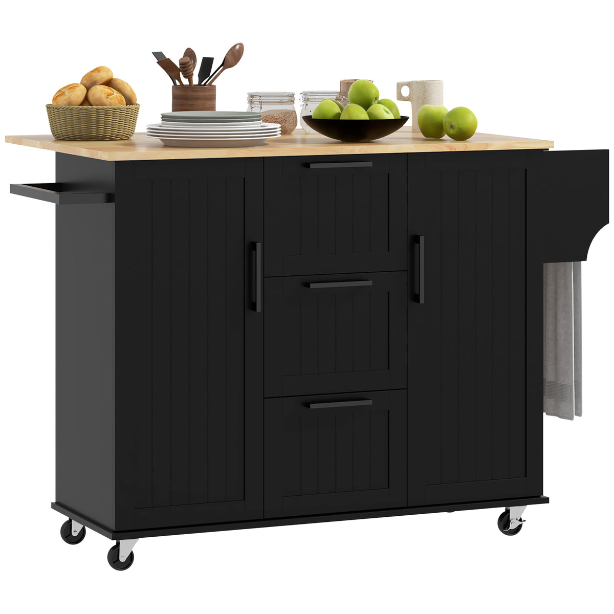 Rolling Kitchen Cart on Wheels with Drop Leaf – 52"W x 36"H