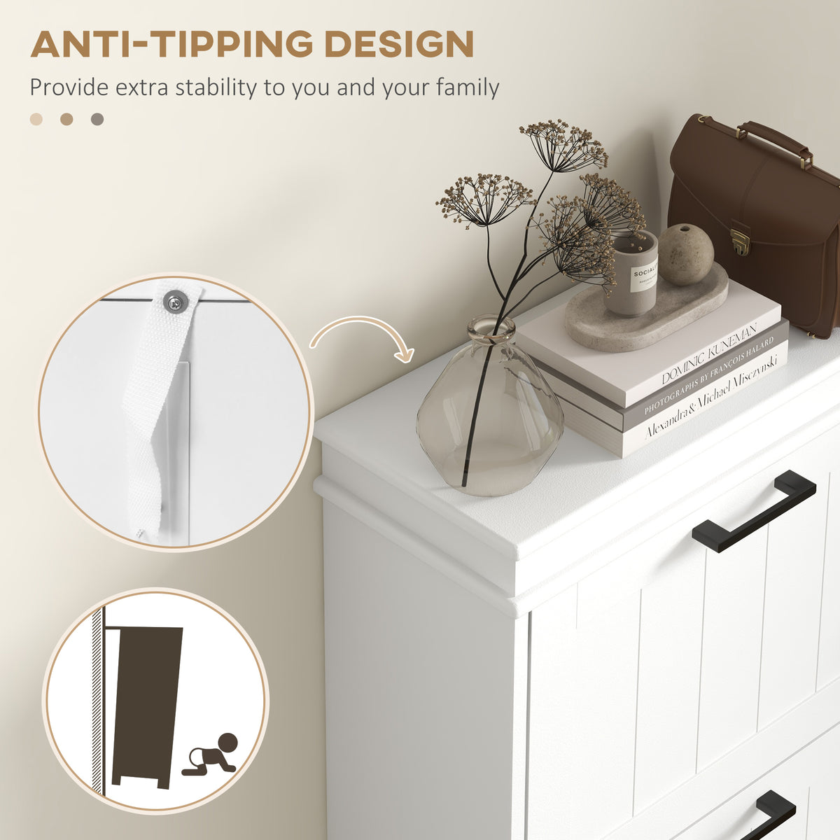 Slim Shoe Cabinet with 3 Flip Drawers and Adjustable Shelves – 21"W x 46"H