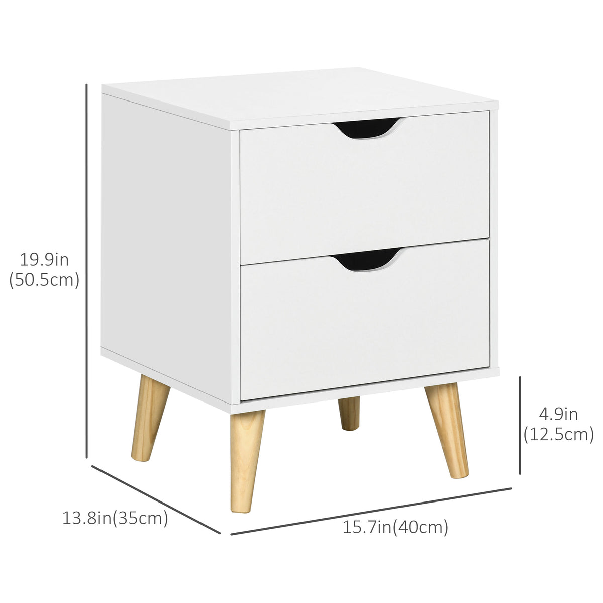 2-Drawer Nightstand with Pine Wood Legs – 16"W x 20"H