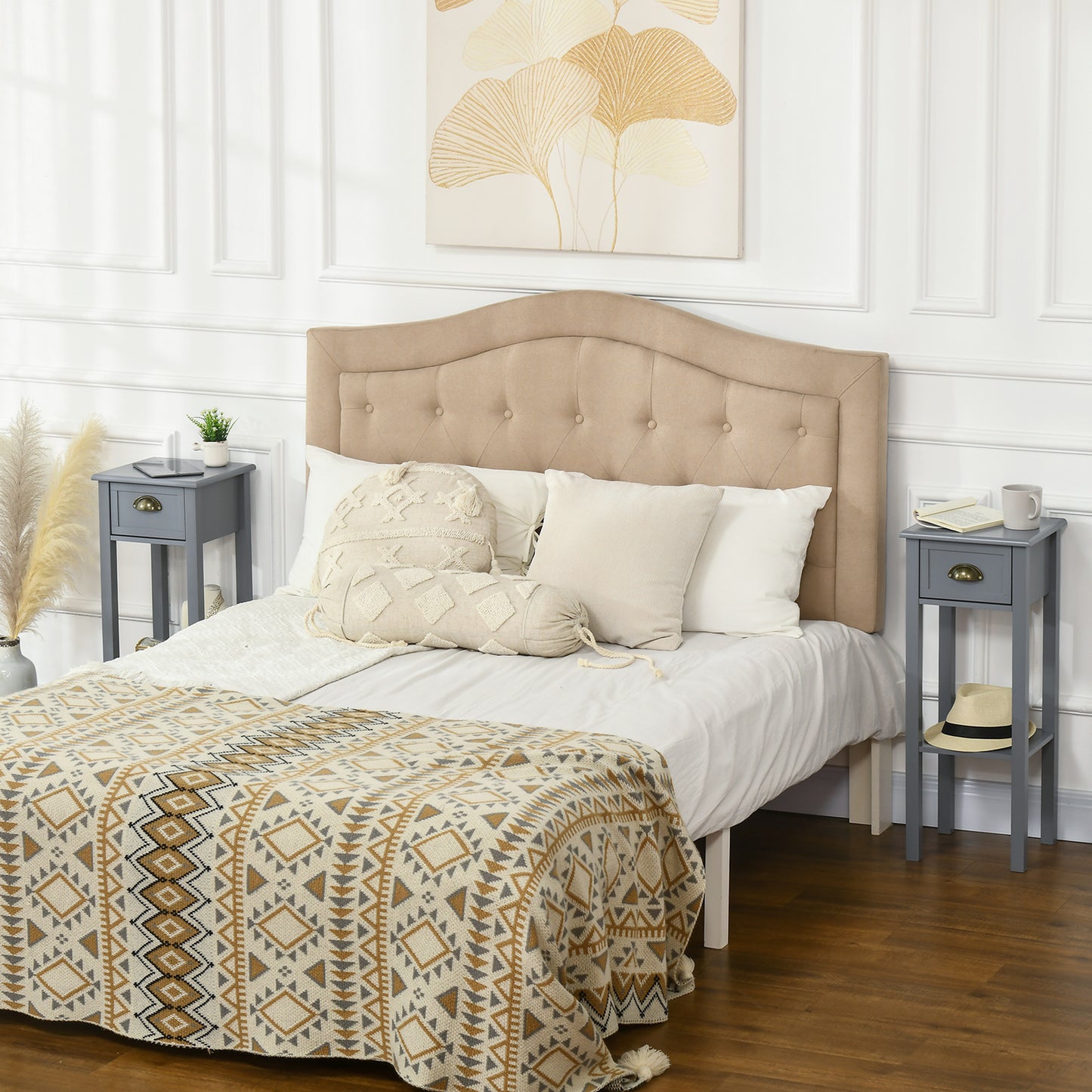 HOMCOM Set of 2 Slim Grey Wooden Nightstands with Drawer and Shelf