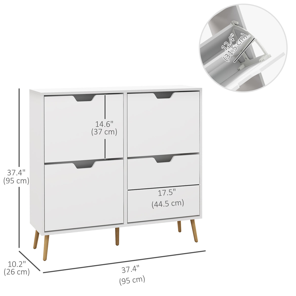 Shoe Storage Cabinet with 4 Flip Drawers and Adjustable Shelf – 37"W x 37"H
