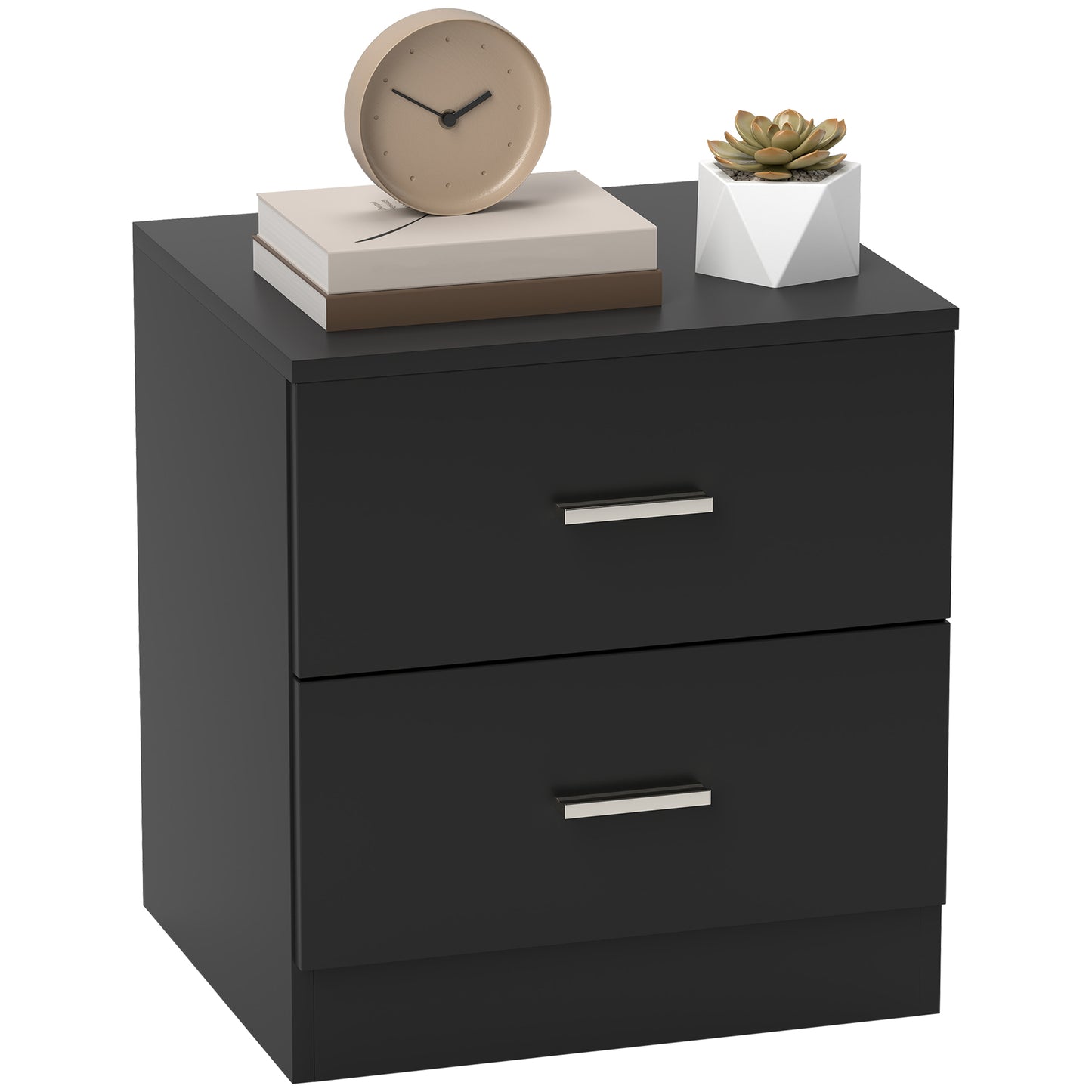 HOMCOM Modern Black 2-Drawer Bedside Table Nightstand for Bedroom Storage