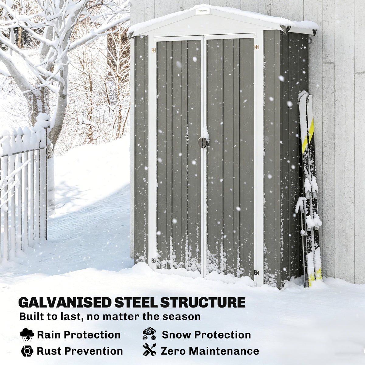 Outdoor Storage Shed Apex Roof Metal Garden Shed with Shelf for Backyard