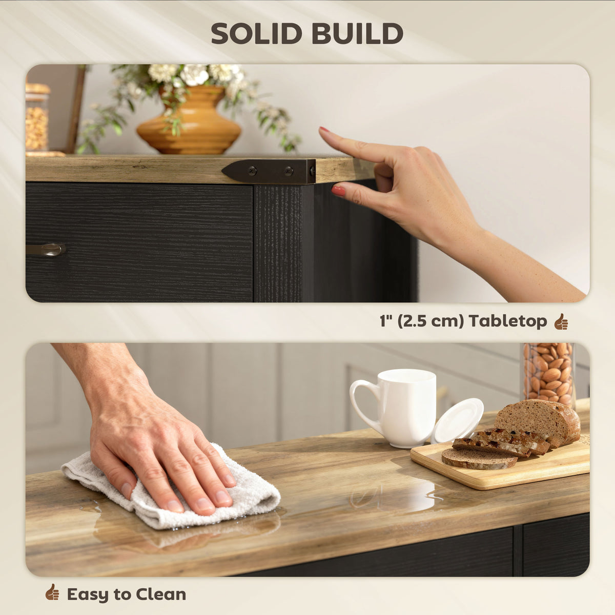 Farmhouse Kitchen Storage Cabinet with 2 Drawers and Shelves – 47"W x 32"H