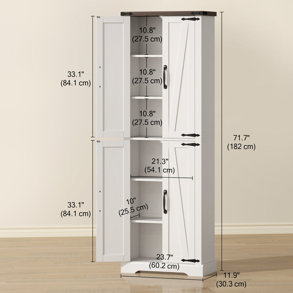 Farmhouse Freestanding Kitchen Storage Cabinet with Adjustable Shelves – 24"W x 72"H