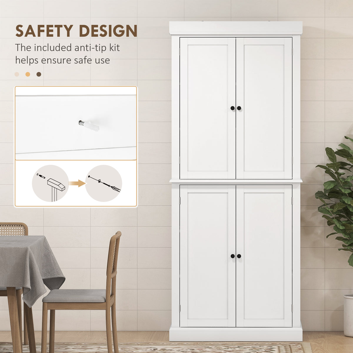 Freestanding Kitchen Pantry Cabinet with 4 Doors – 30"W x 73"H