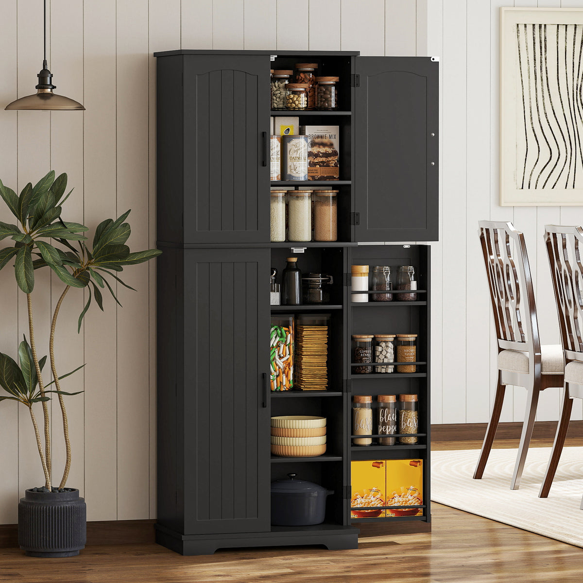 Storage Cabinet with Adjustable Shelves and 8 Door Spice Racks – 24"W x 64"H