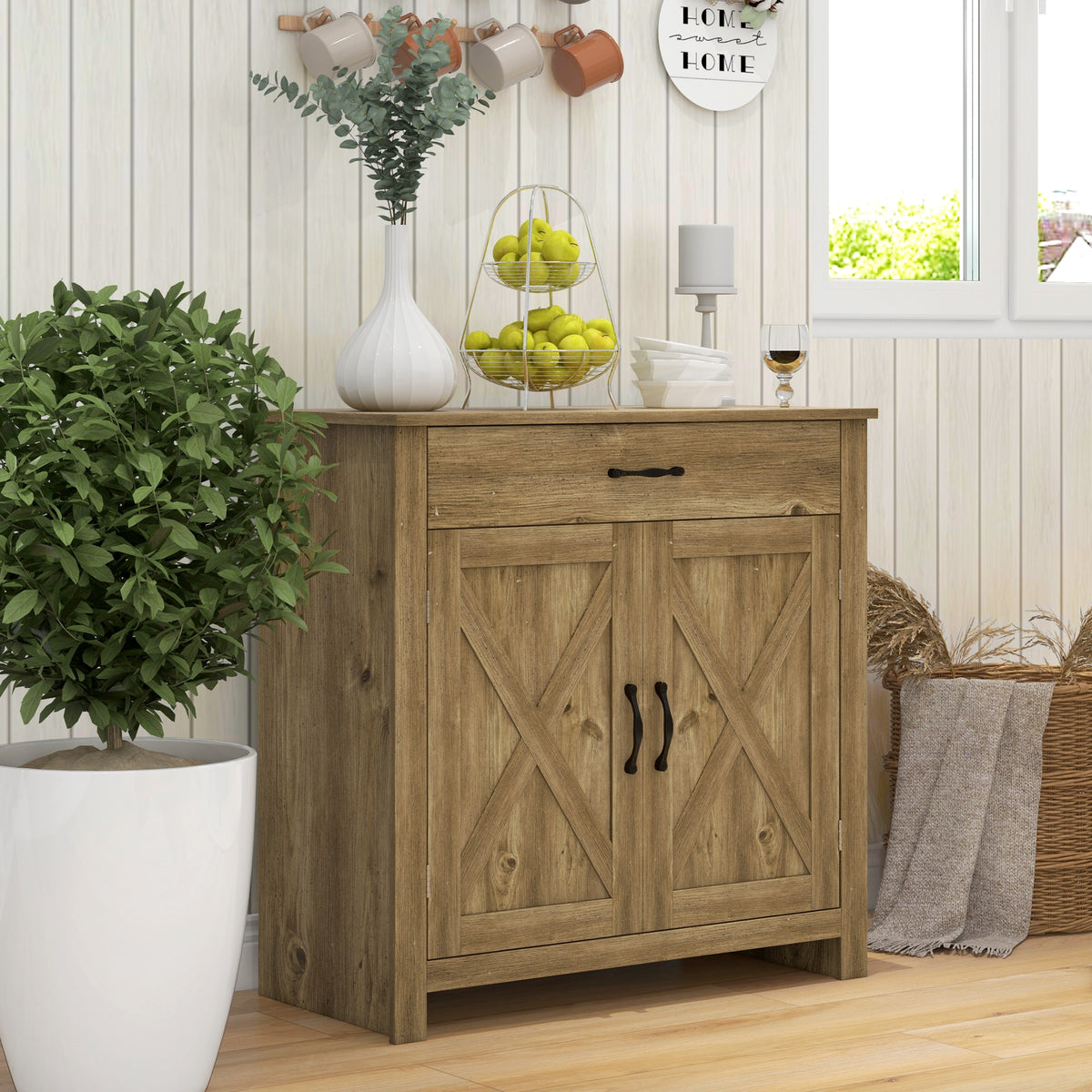 Farmhouse Sideboard Buffet Cabinet with Barn Doors – 32"W x 32"H
