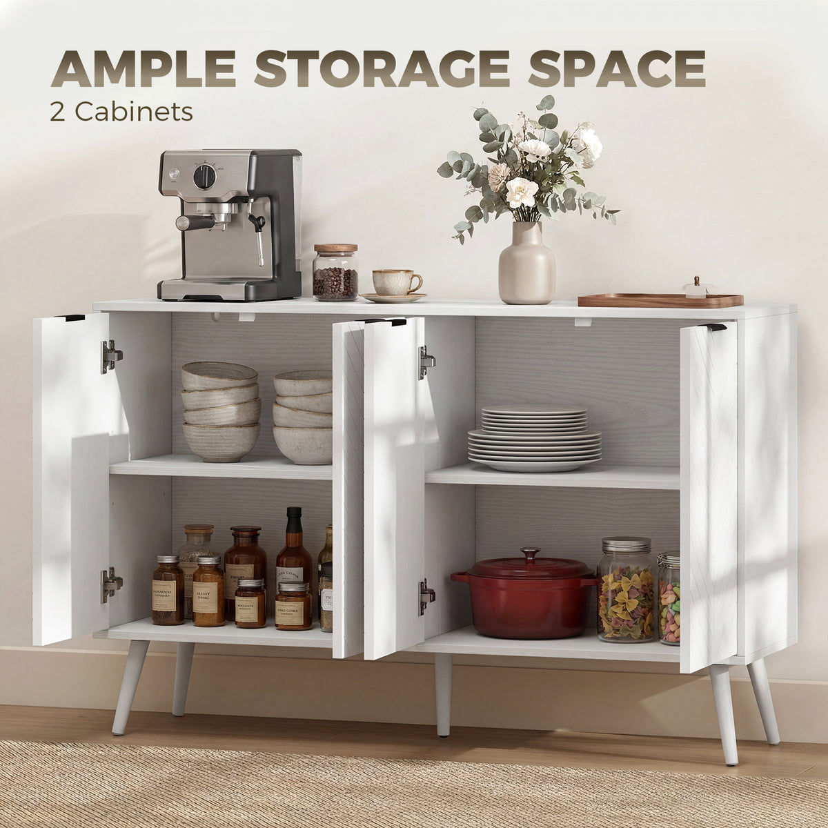 Modern Sideboard and Buffet with Adjustable Shelves and 4 Doors – 47"W x 30"H