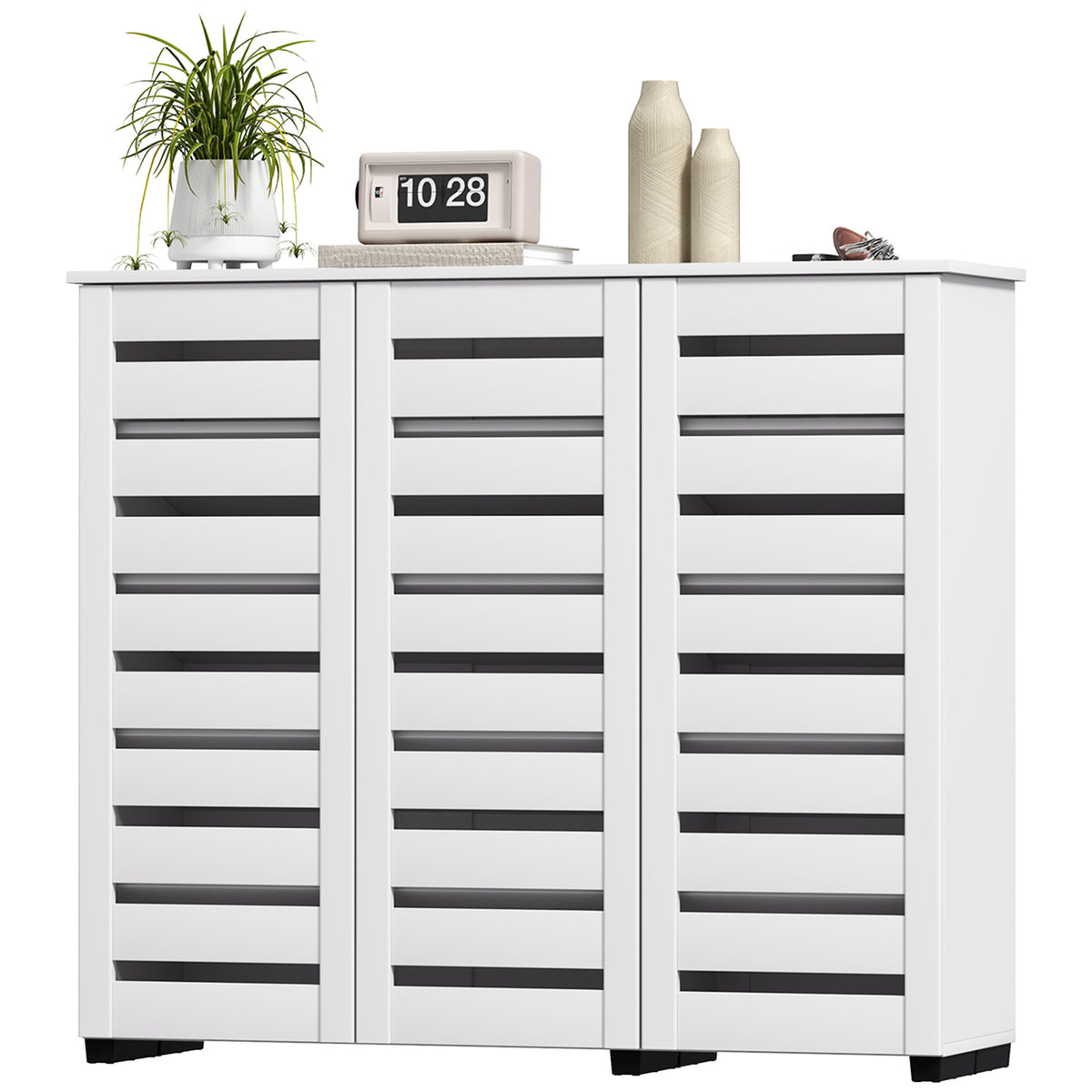 Wide Shoe Cabinet with Slatted Doors – 45"W x 39"H
