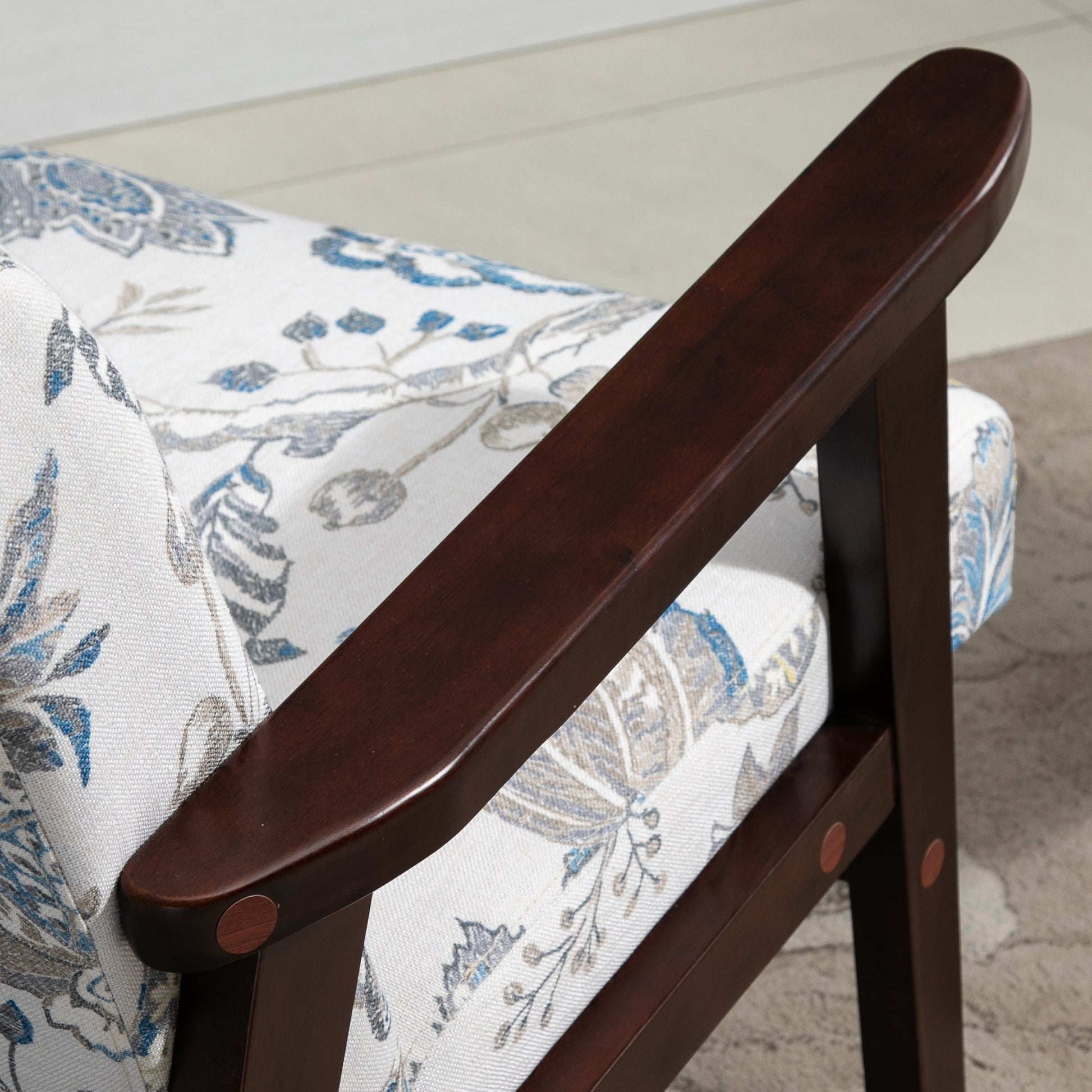 HOMCOM Mid-Century Modern Accent Lounge Chair, Floral Fabric Upholstered, Rubberwood Legs