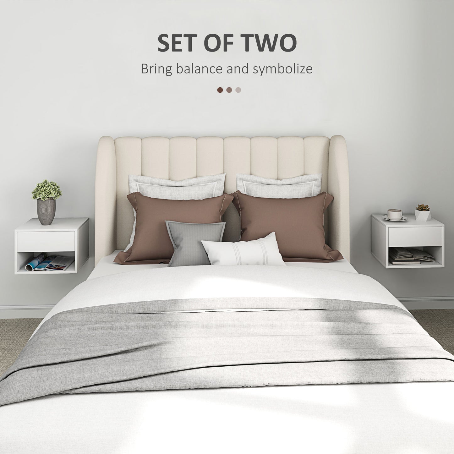 Modern White Floating Wall Mounted Nightstands Set of 2 with Drawer for Bedroom