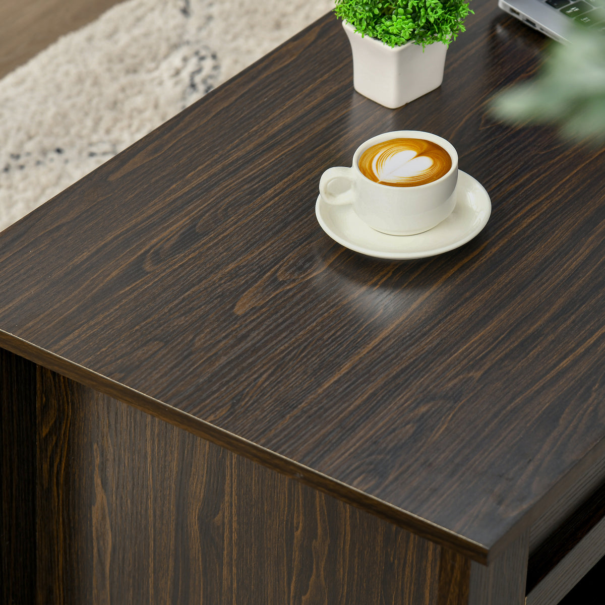 Lift-Top Coffee Table with Hidden Storage and Open Shelves