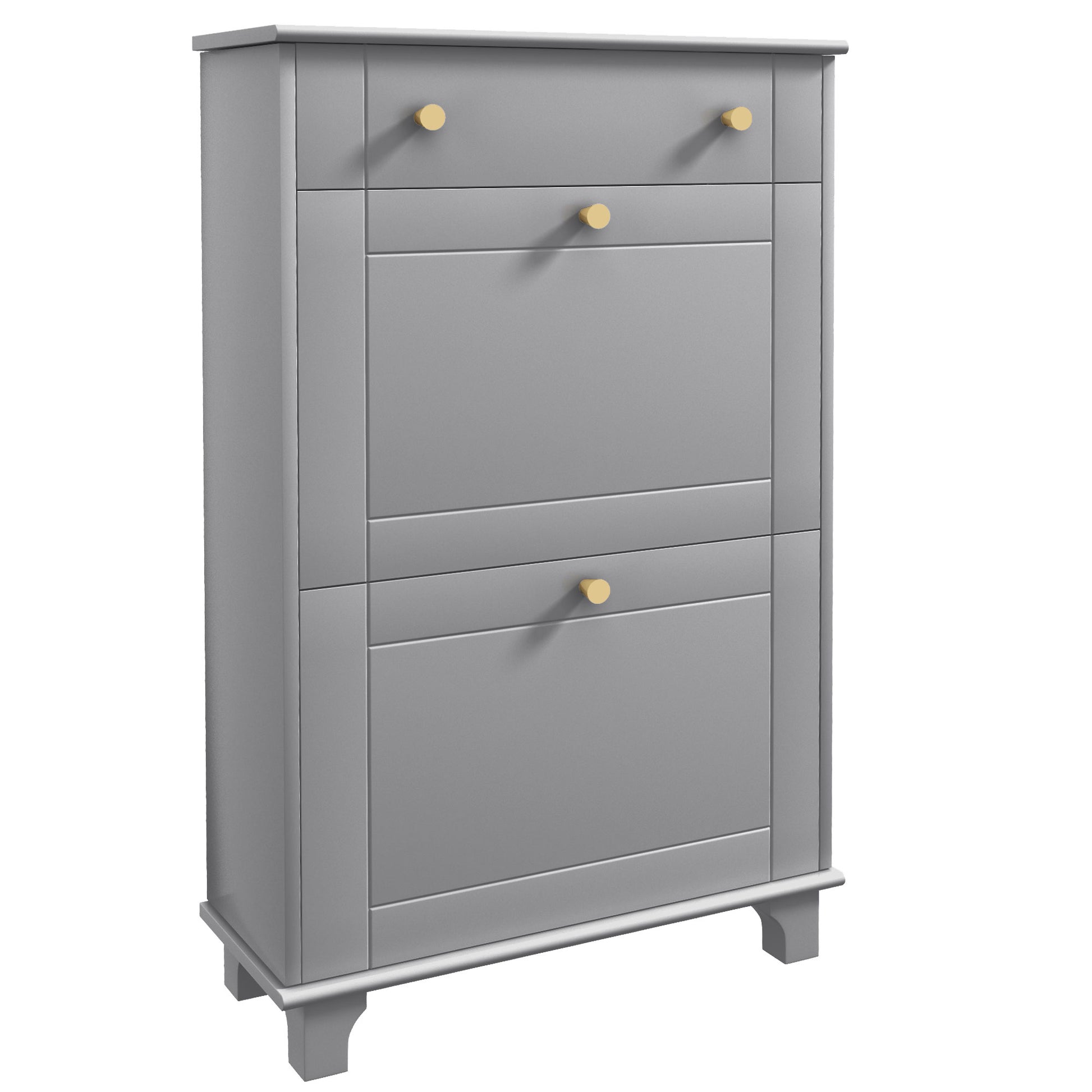 HOMCOM Slim Grey Shoe Storage Cabinet with 2 Flip Drawers, Adjustable Shelves, 8 Pair Capacity