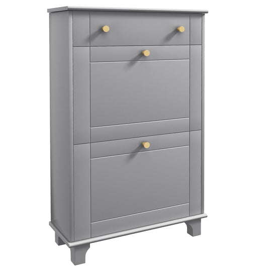 HOMCOM Slim Grey Shoe Storage Cabinet with 2 Flip Drawers, Adjustable Shelves, 8 Pair Capacity