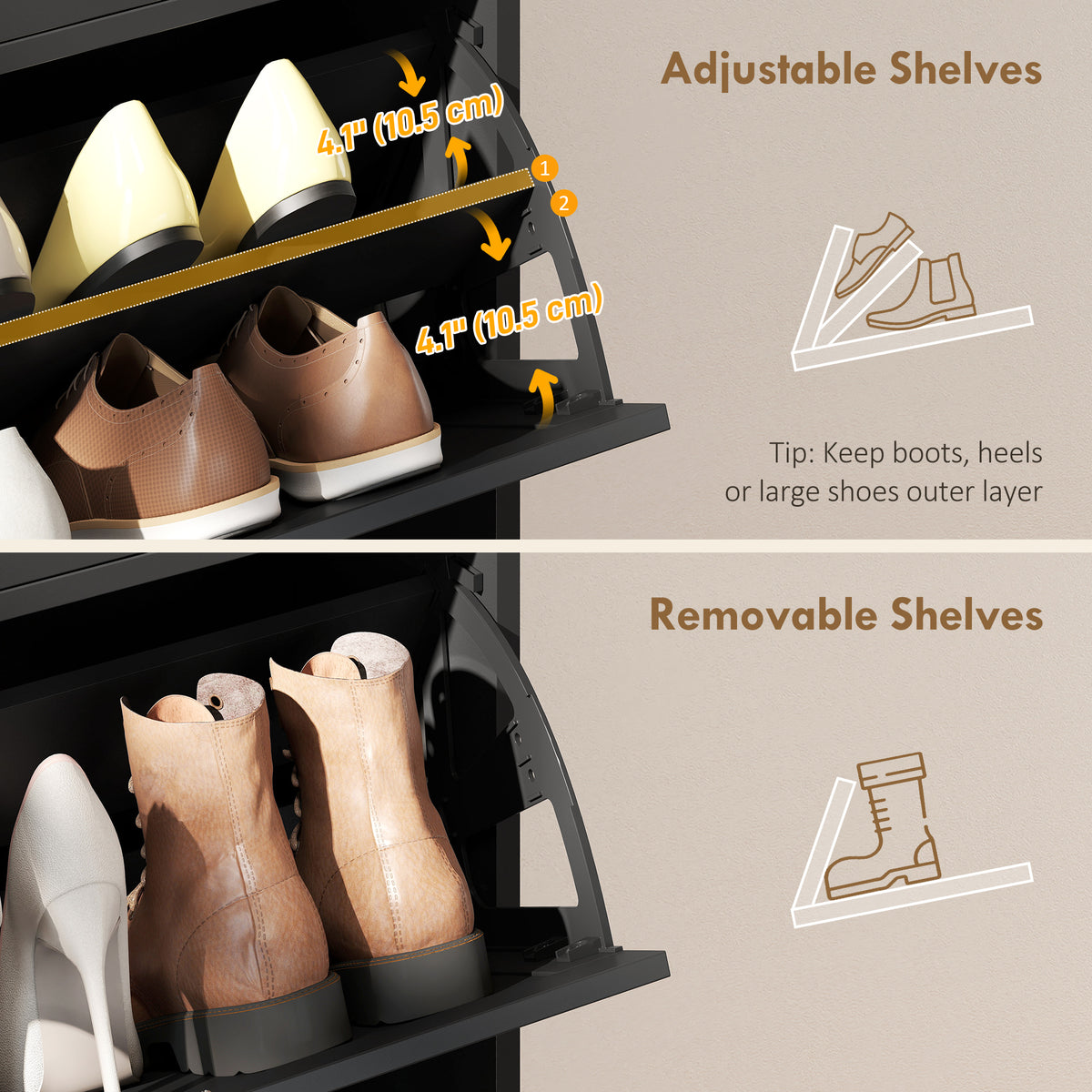 Shoe Cabinet with 2 Large Flip Drawers – 41"W x 39"H