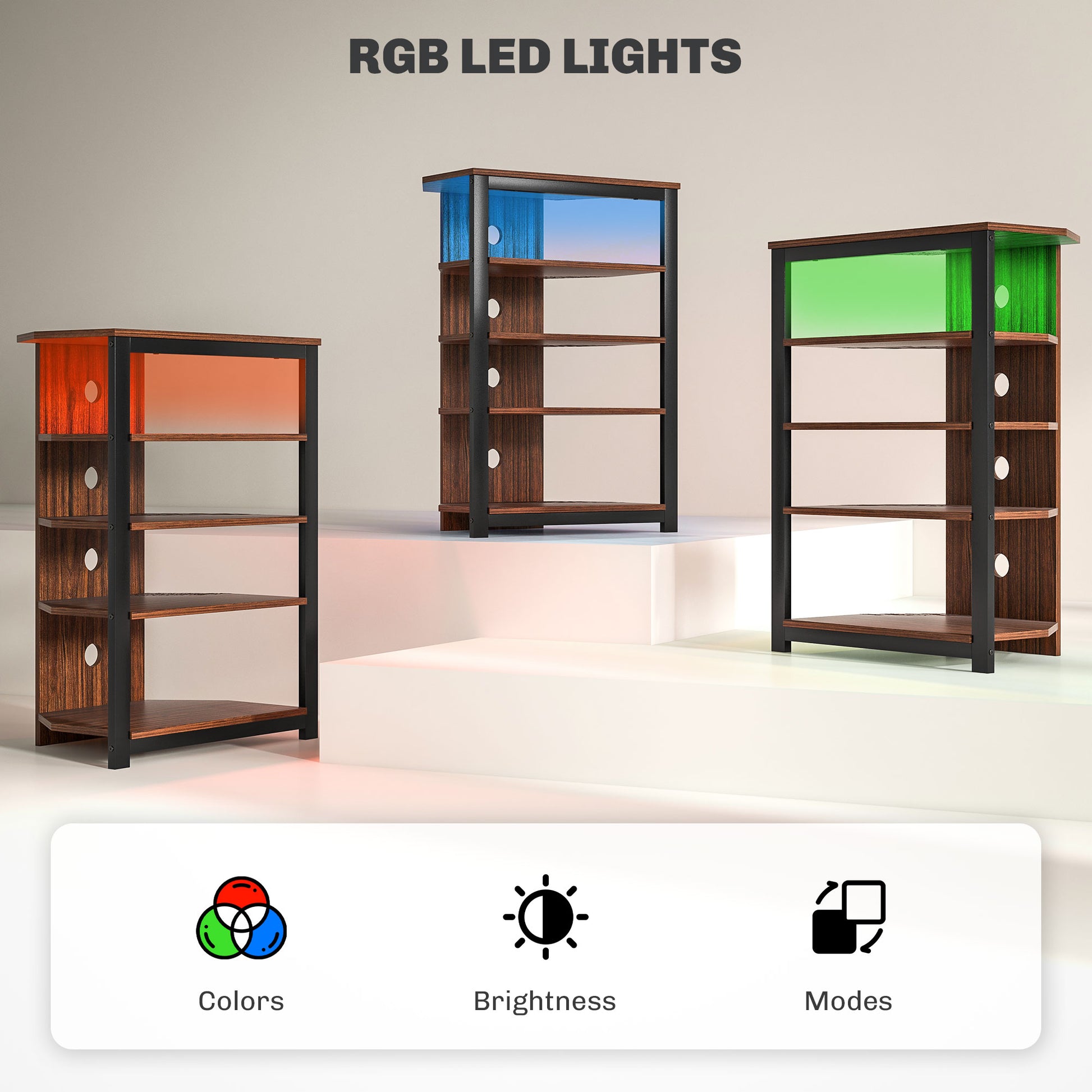 HOMCOM Modern Corner TV Stand, 4-Tier Storage, RGB LED Lights, Small Rooms