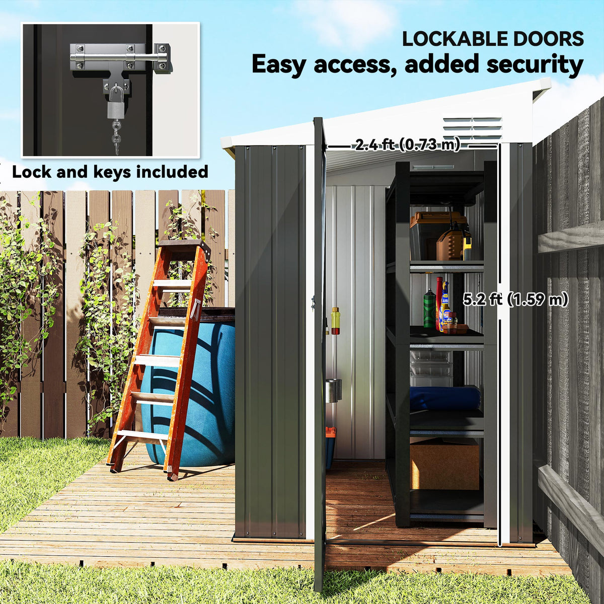 4' x 6' Outdoor Storage Shed Lean to Shed Outdoor Metal Tool Shed with Lockable Door and Air Vents