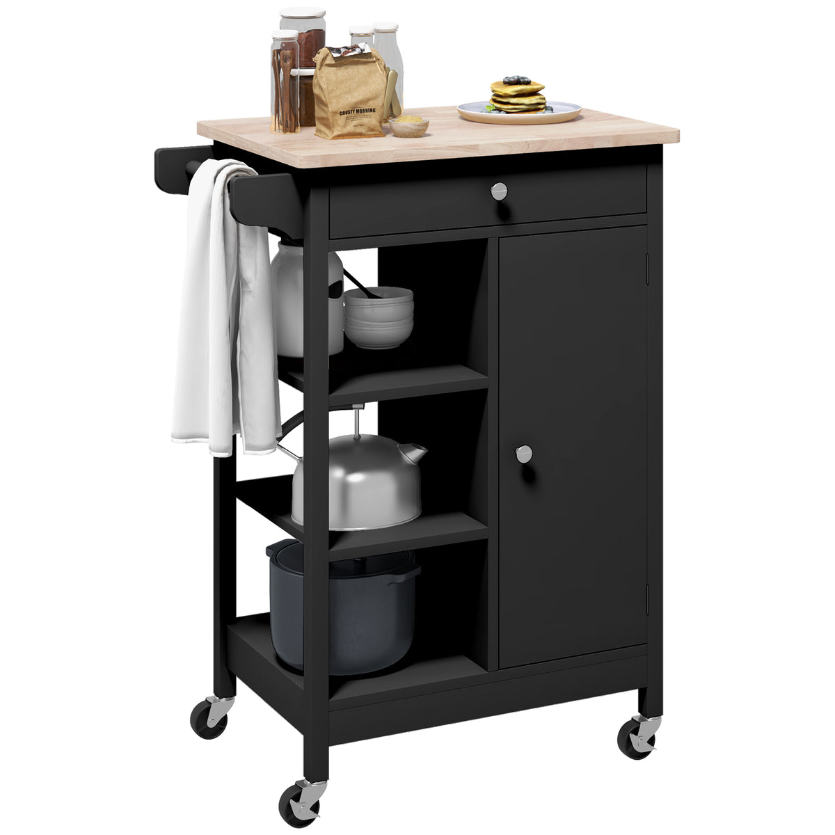 Modern Rolling Kitchen Island Cart with Drawer – 26"W x 34"H