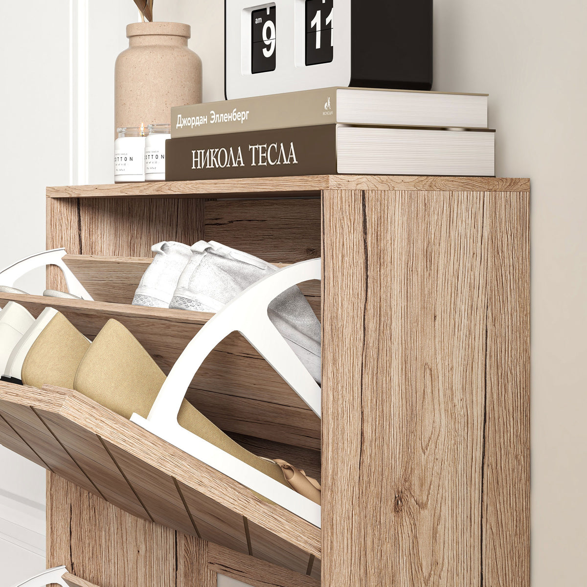 Shoe Storage Cabinet with 3 Flip Drawers – 22"W x 46"H