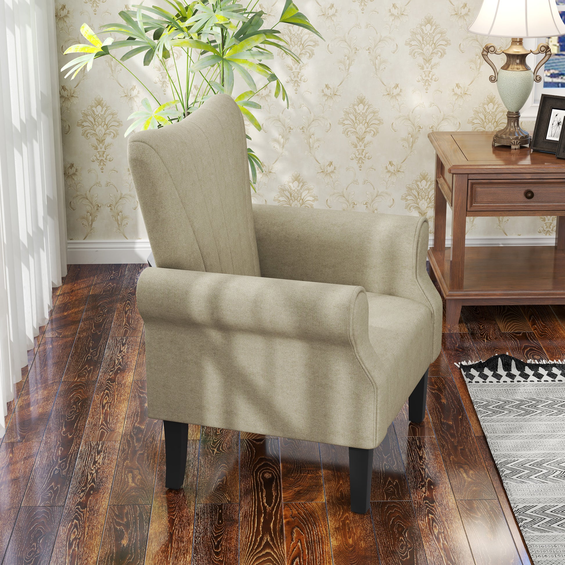 Modern Fabric Accent Armchair with Solid Rubberwood Legs for Living Room Bedroom Office