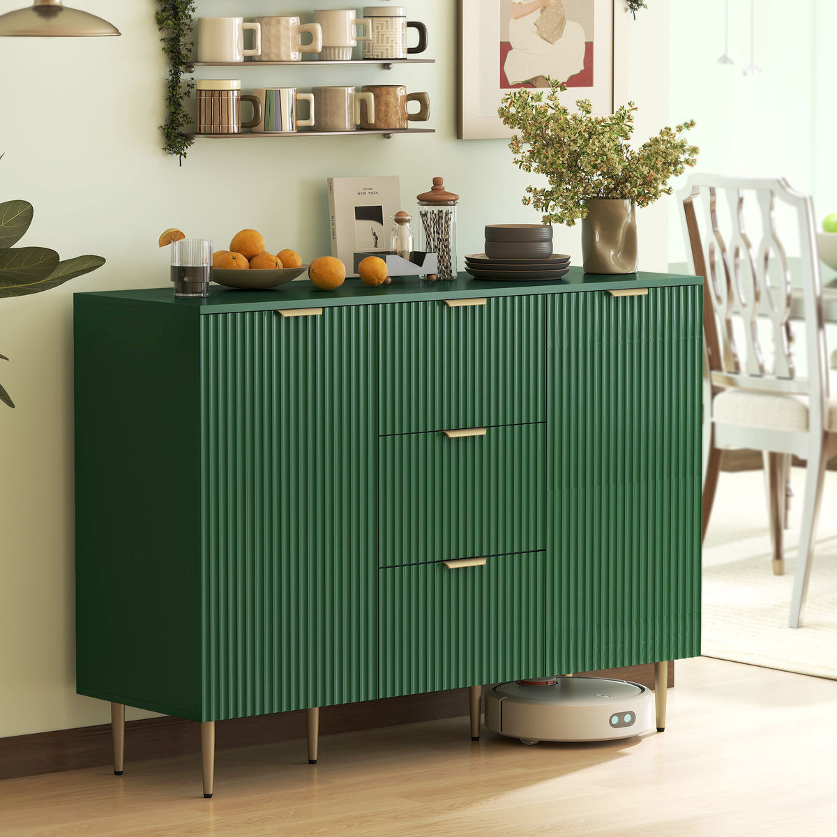 Sideboard Buffet Cabinet with 3 Drawers and Adjustable Shelves – 47"W x 35"H